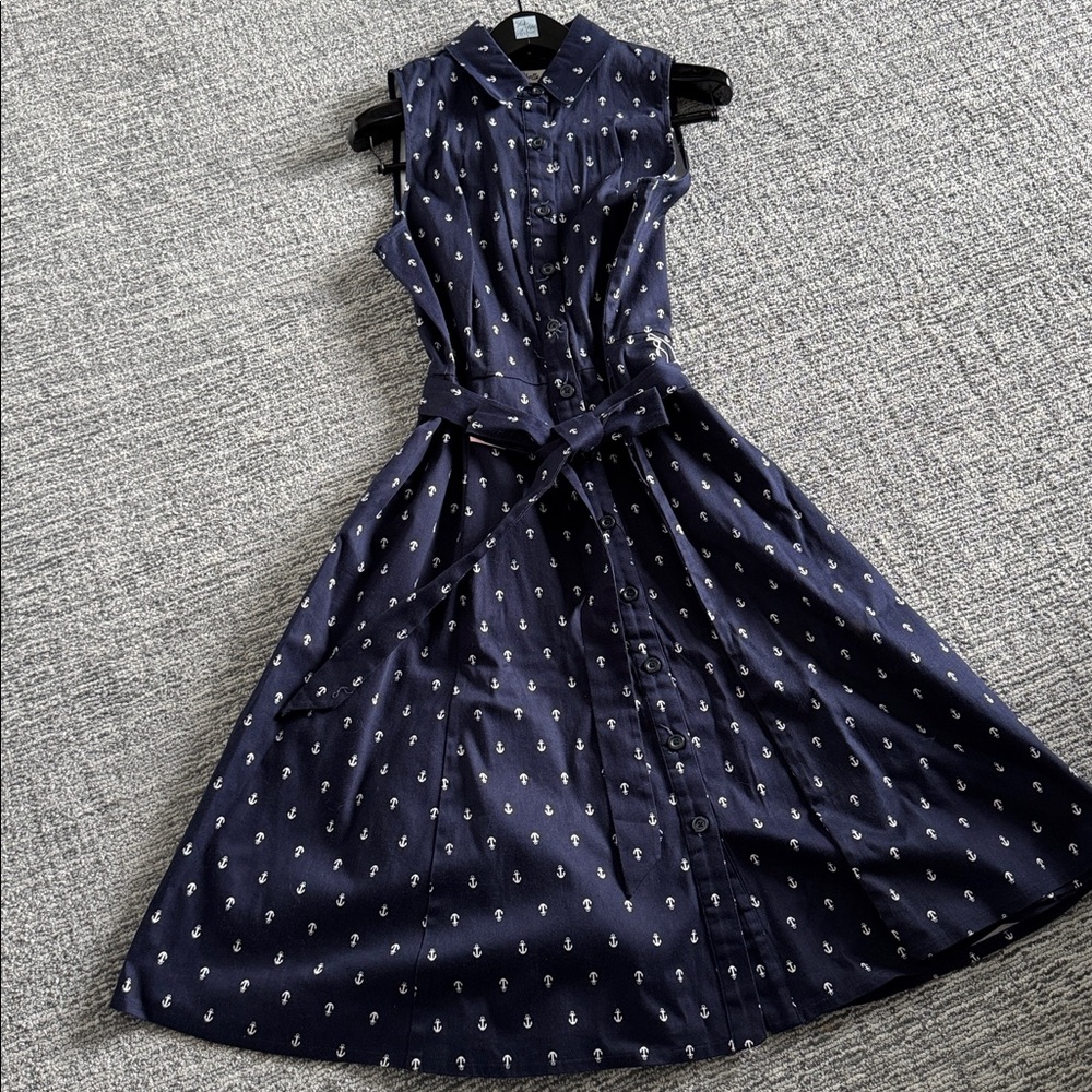 Navy Blue Sleeveless Dress with white anchors
Nautical